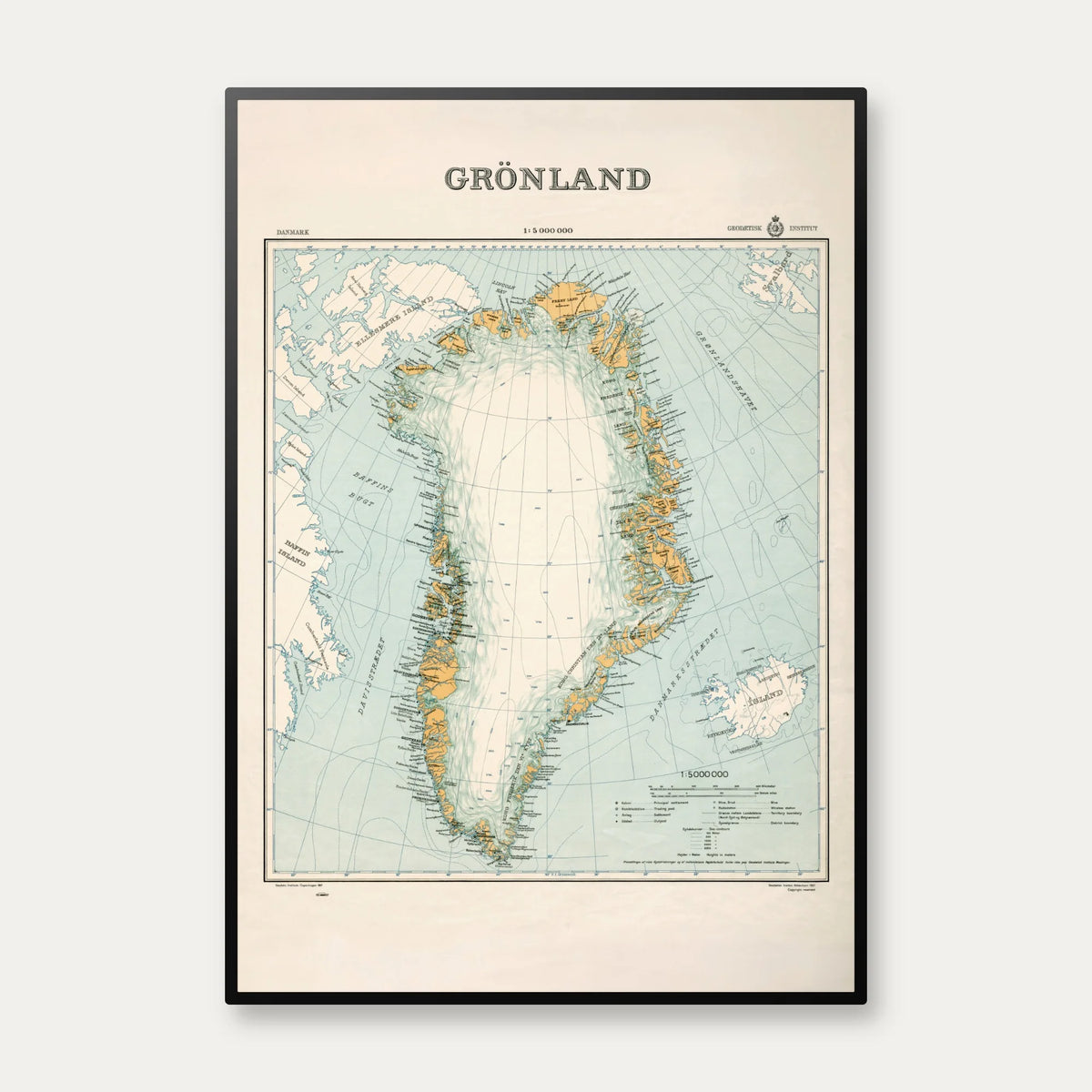 Grønland 1937 - Kort over øen - Plakat – billede 1
