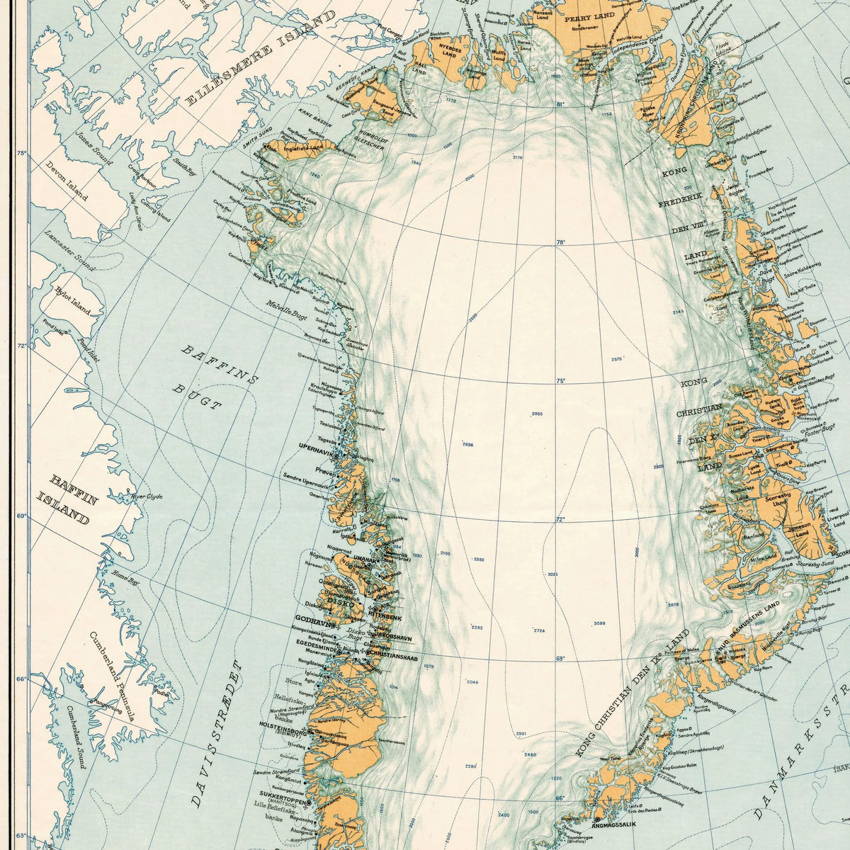 Grønland 1937 - Kort over øen - Plakat – billede 4