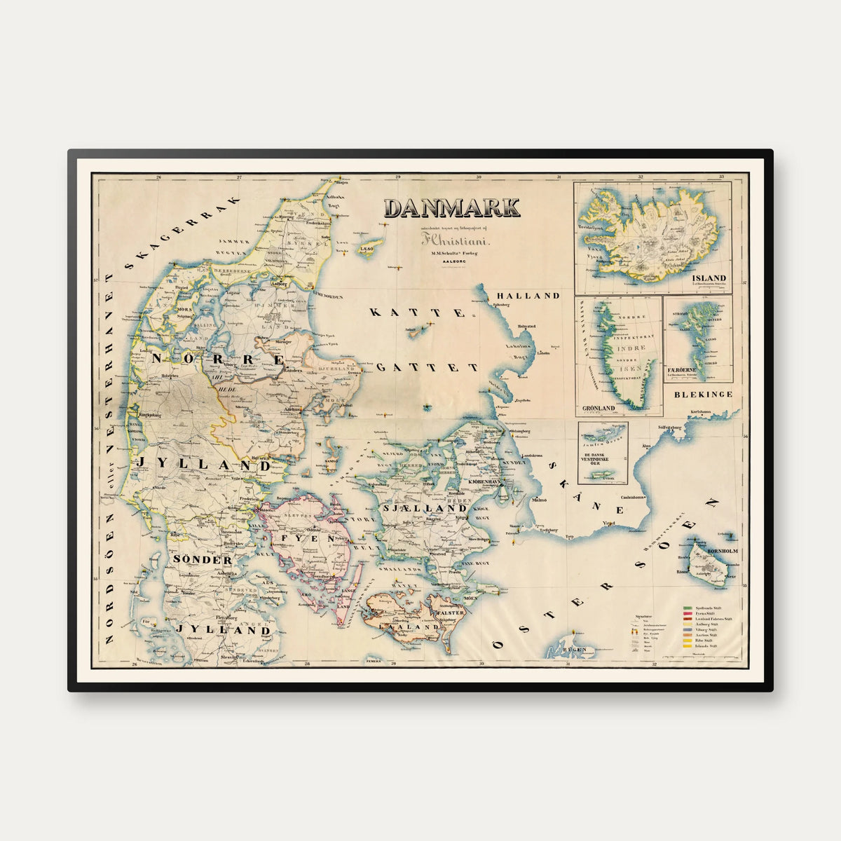 Danmarkskort 1872 - Grønland, Færøerne, Island - 65×50 cm – billede 1