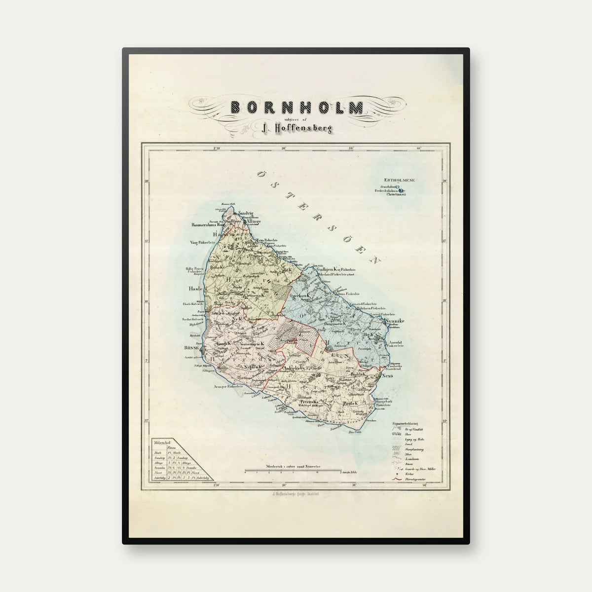 Kort over Bornholm 1857 - Hoffensbergs geografiske kort – billede 1