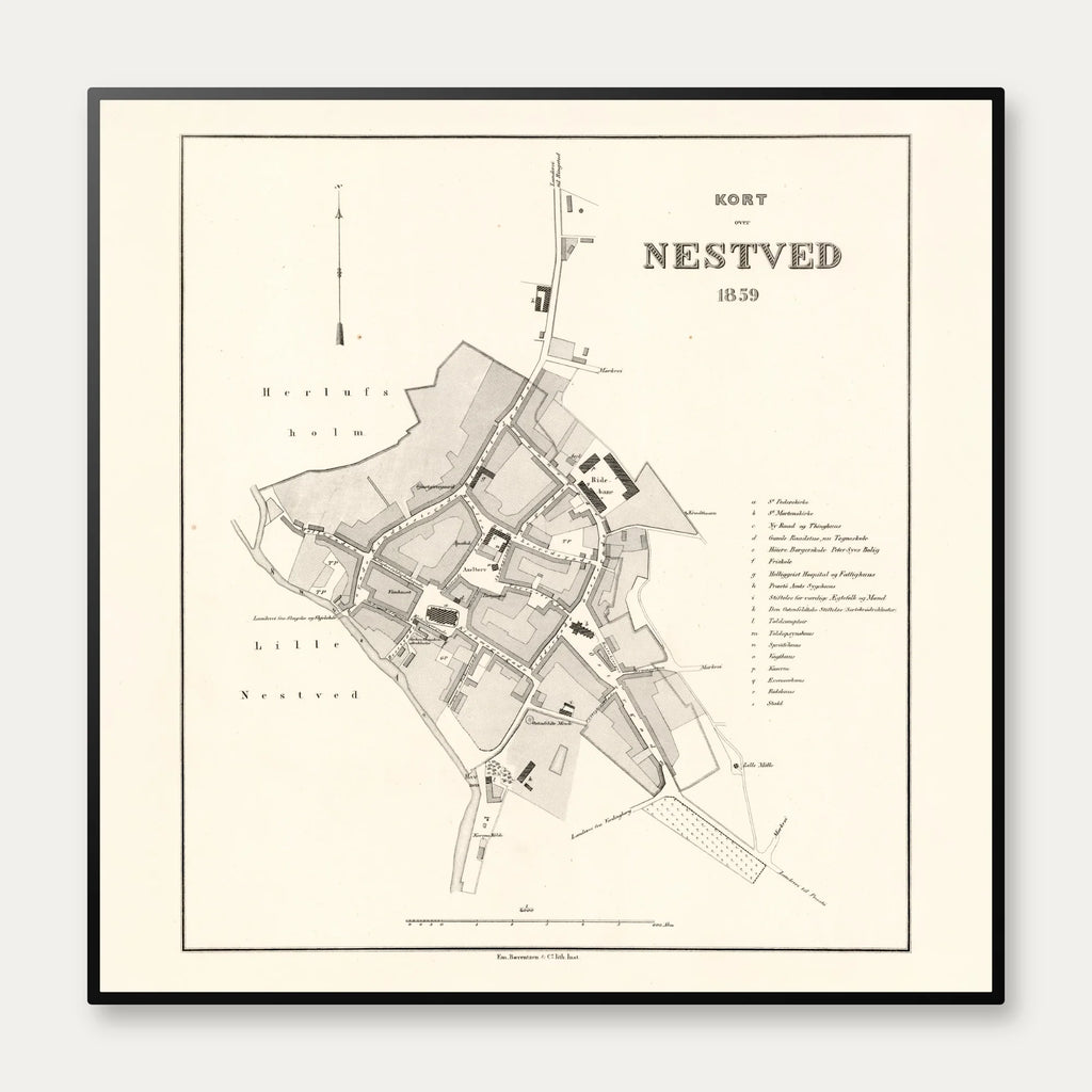 Næstved By 1859 - Historisk bykort – billede 1