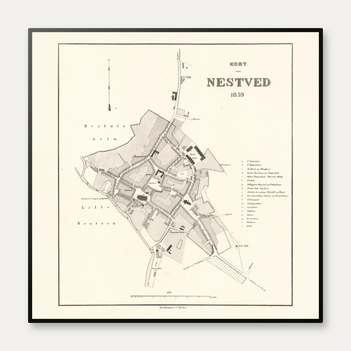 Næstved By 1859 - Historisk bykort – billede 1