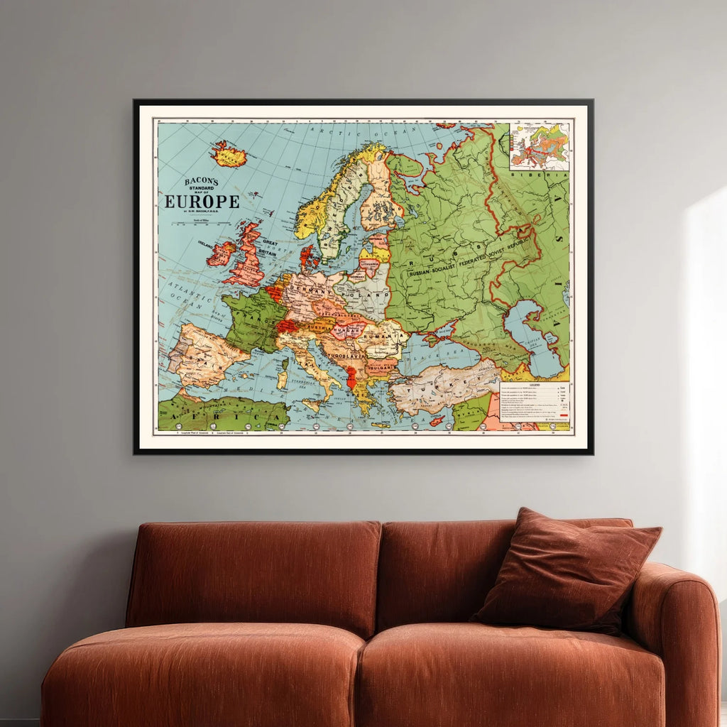 Europa af G.W.Bacon 1923 - Kort - 75×58 cm – billede 2