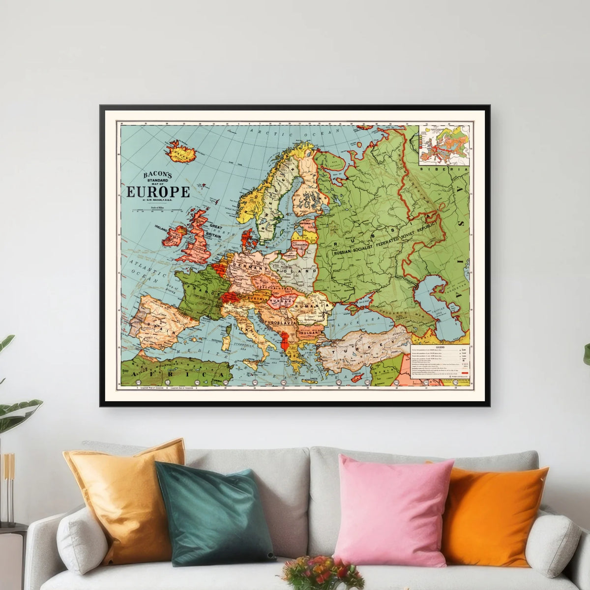 Europa af G.W.Bacon 1923 - Kort - 75×58 cm – billede 3