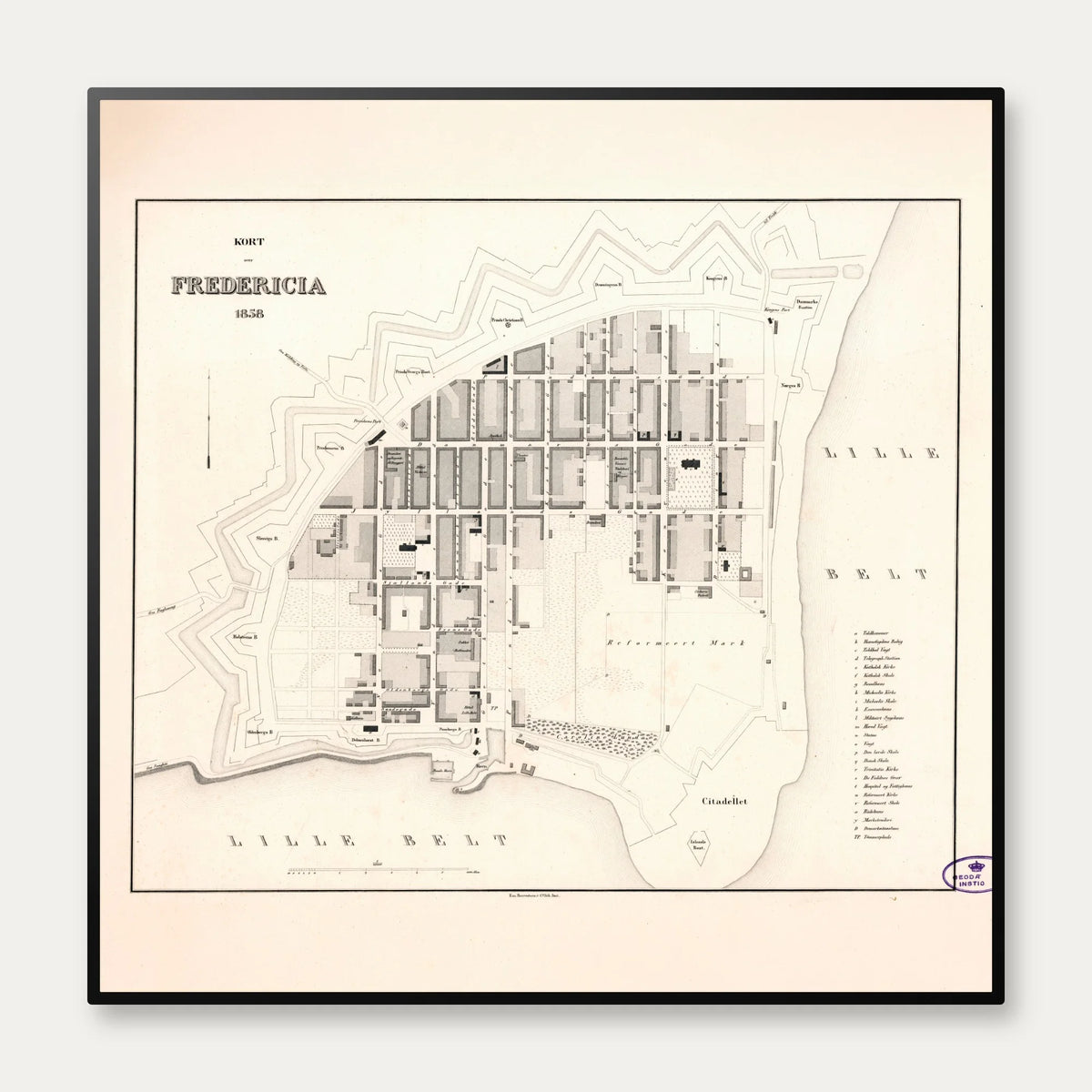 Kort over Fredericia 1858 - Bykort af J. P. Trap – billede 1