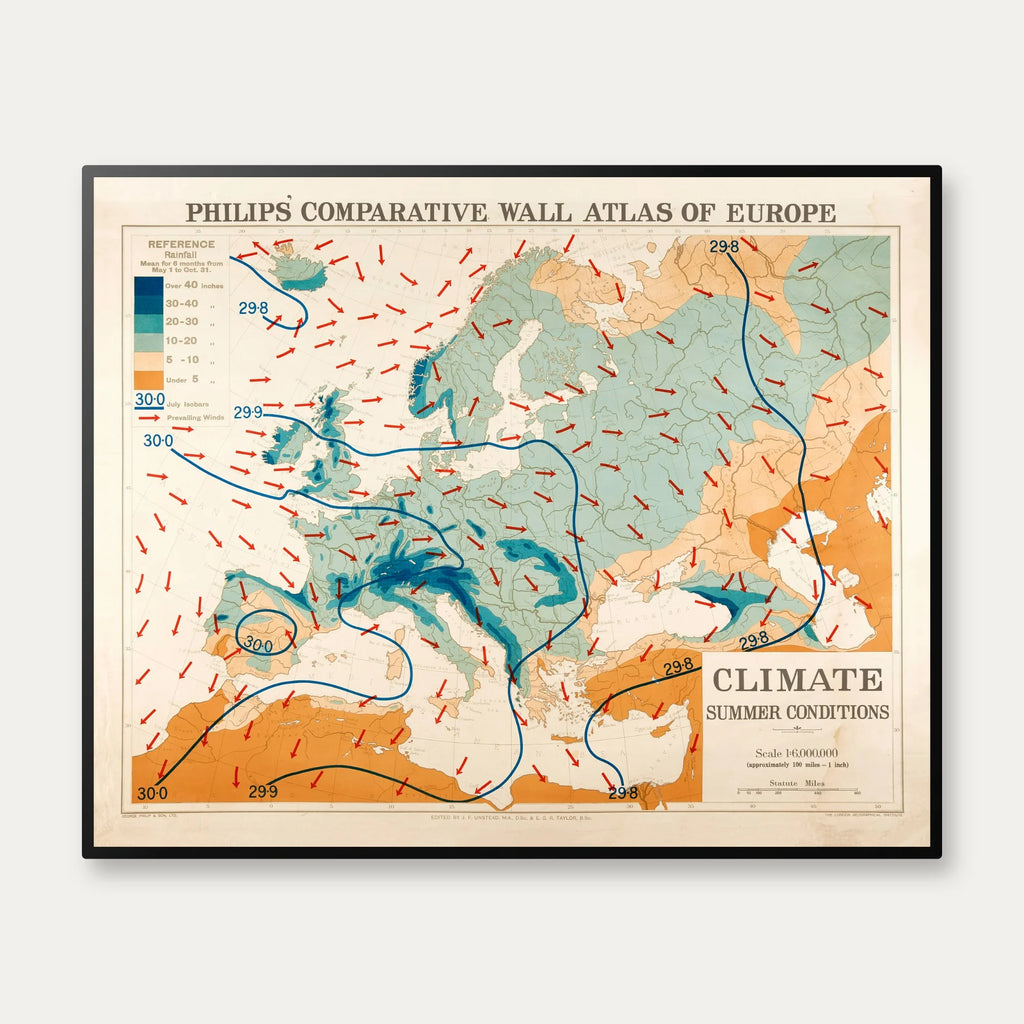 Europa 1920 - Vejrforhold Sommer - 60×48 cm – billede 1