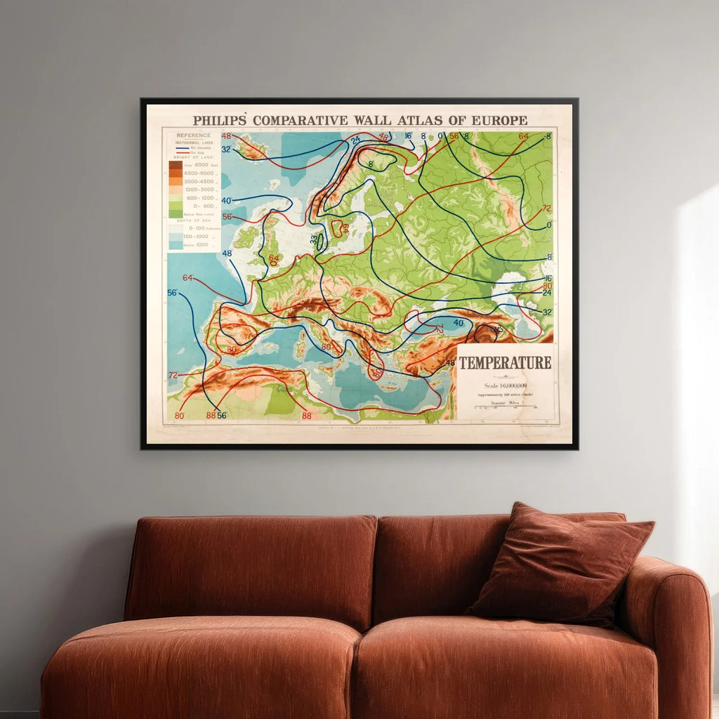 Europa 1920 - Temperaturkort - 60×48 cm – billede 2