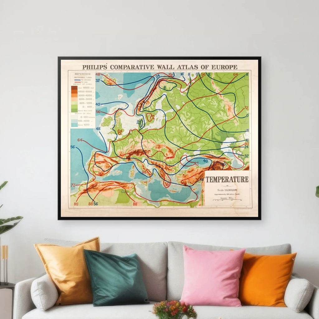 Europa 1920 - Temperaturkort - 60×48 cm – billede 3