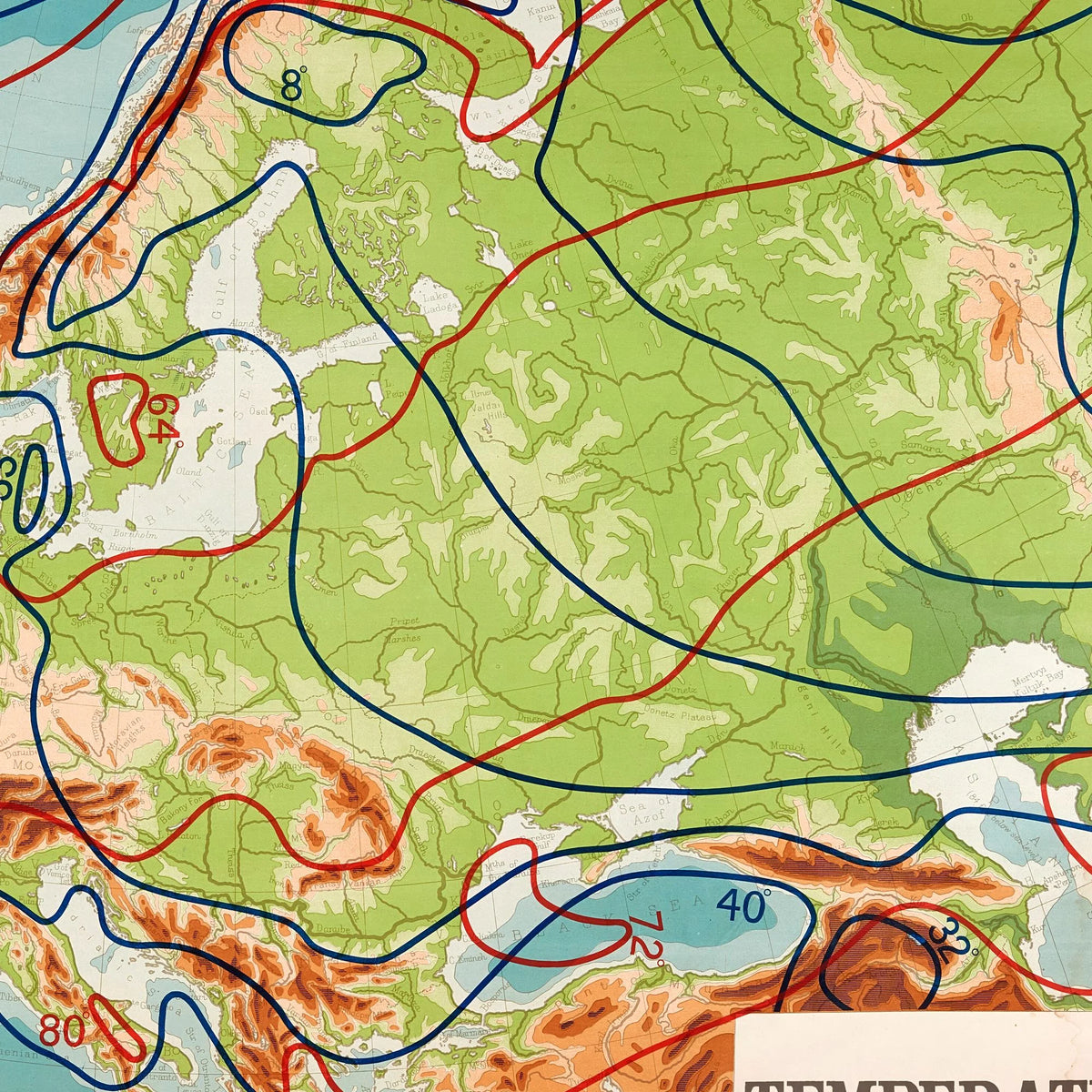 Europa 1920 - Temperaturkort - 60×48 cm – billede 4