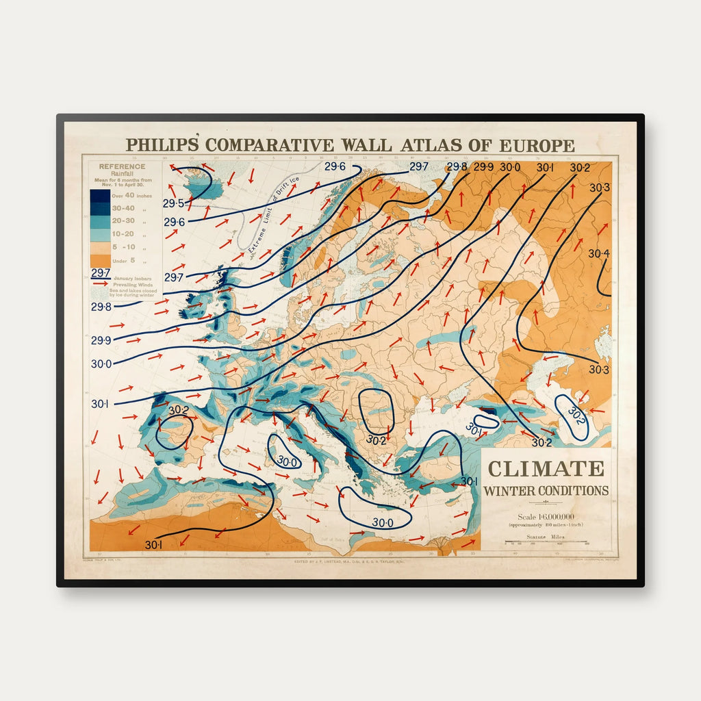 Europa 1920 - Vejrforhold Vinter - 60×48 cm – billede 1