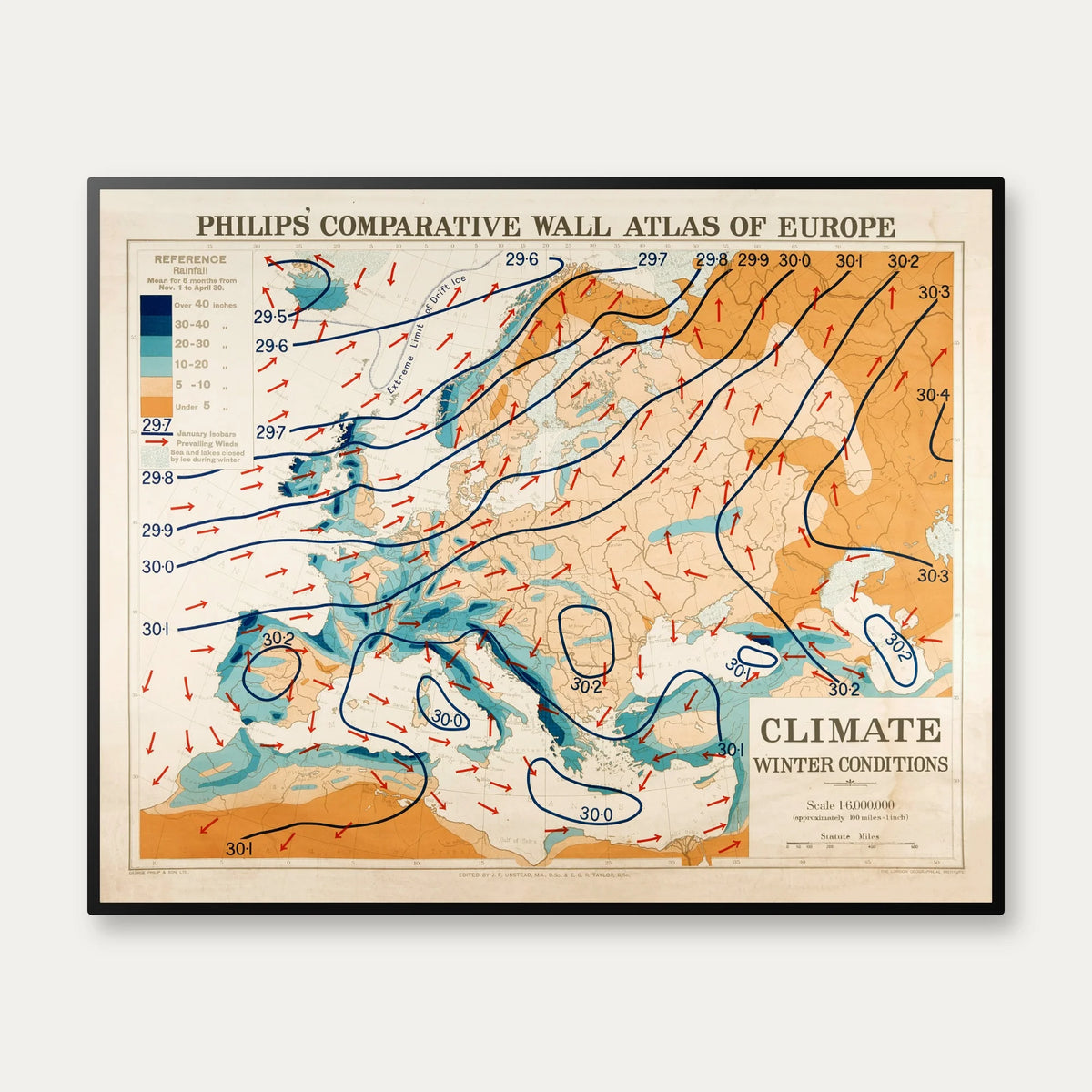 Europa 1920 - Vejrforhold Vinter - 60×48 cm – billede 1