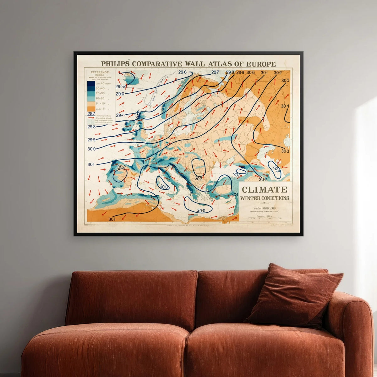 Europa 1920 - Vejrforhold Vinter - 60×48 cm – billede 2