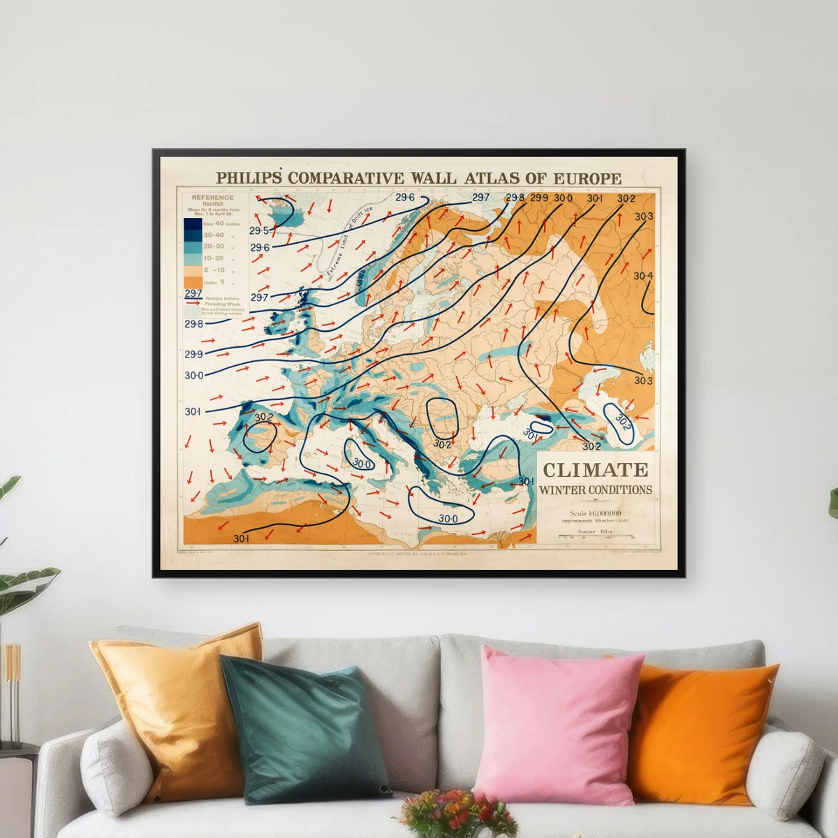 Europa 1920 - Vejrforhold Vinter - 60×48 cm – billede 3
