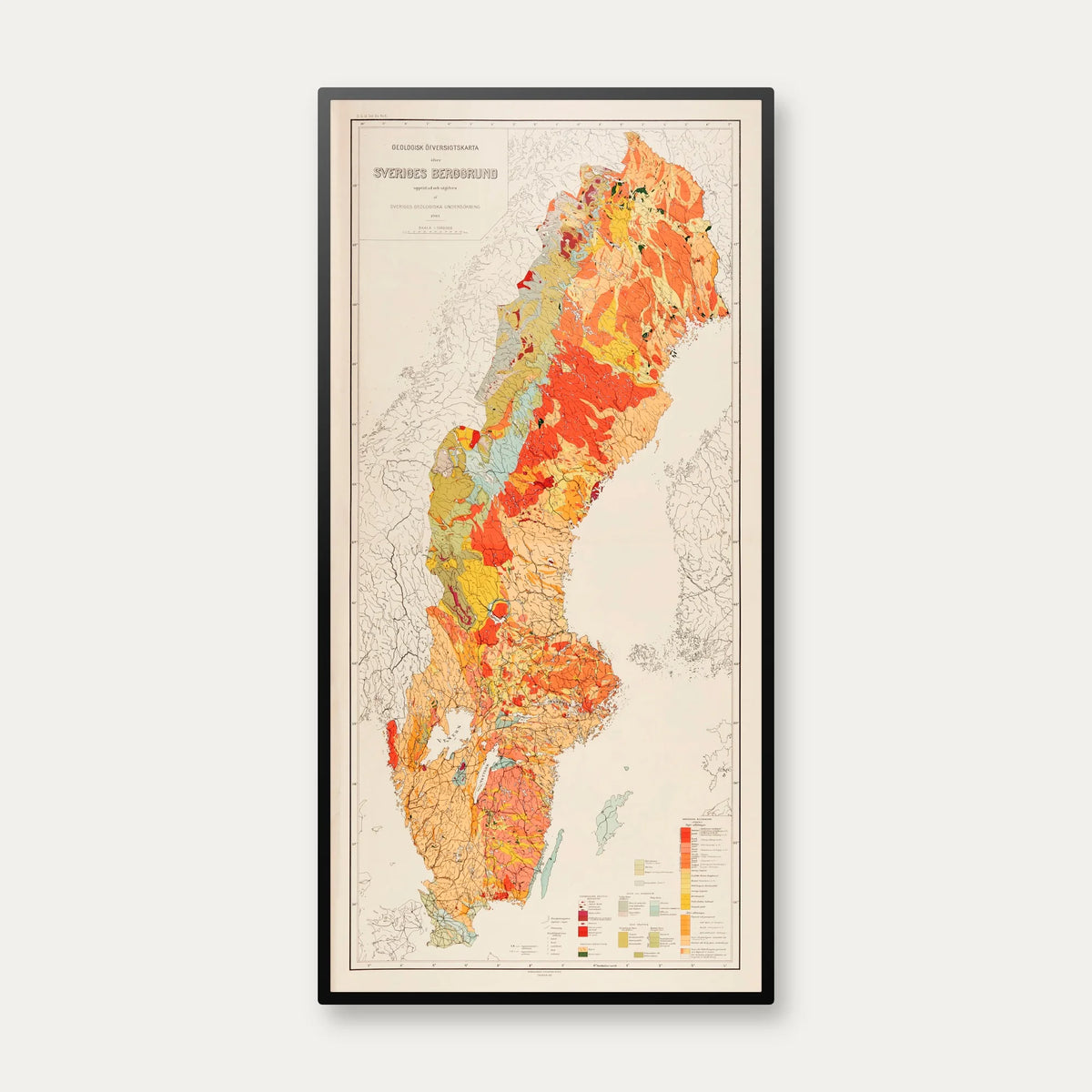 Sveriges Bjerggrund 1901 - Geologisk Kort - 40×80 cm – billede 1