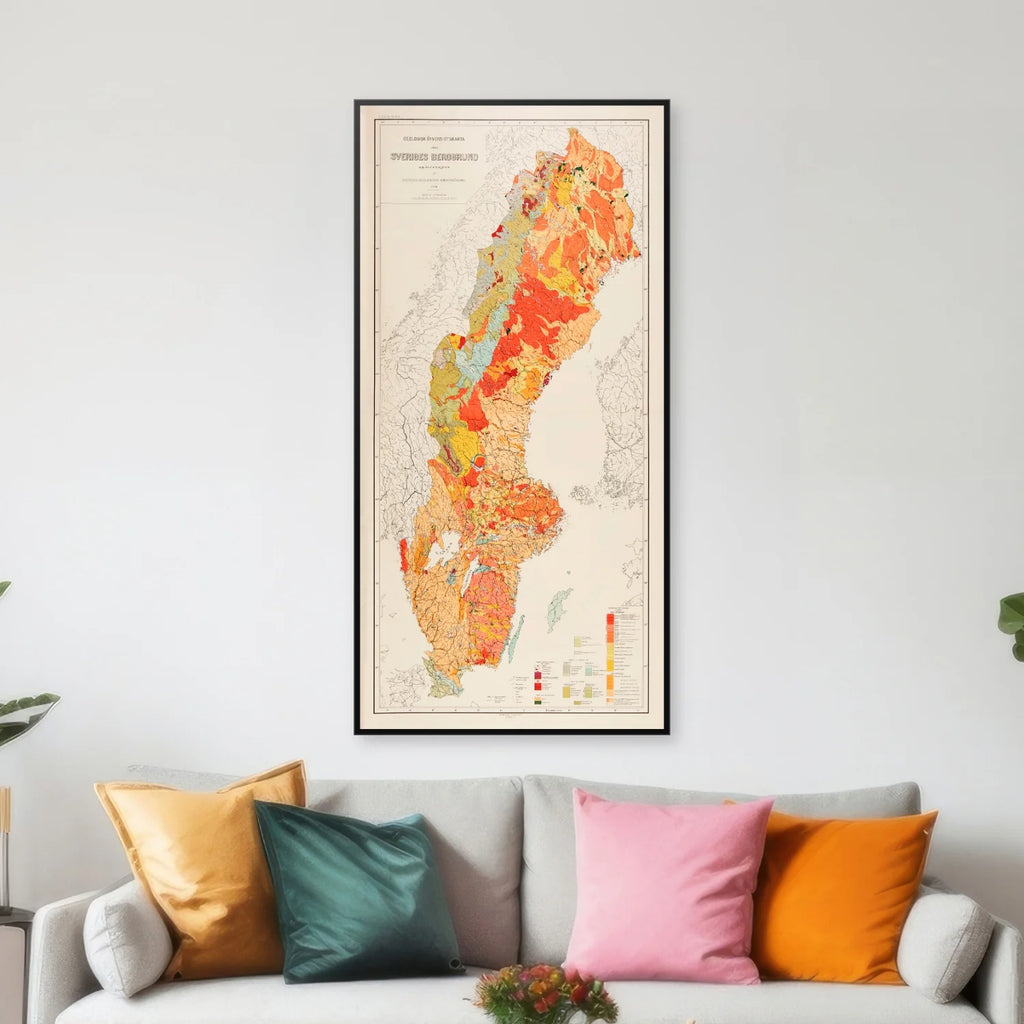 Sveriges Bjerggrund 1901 - Geologisk Kort - 40×80 cm – billede 3