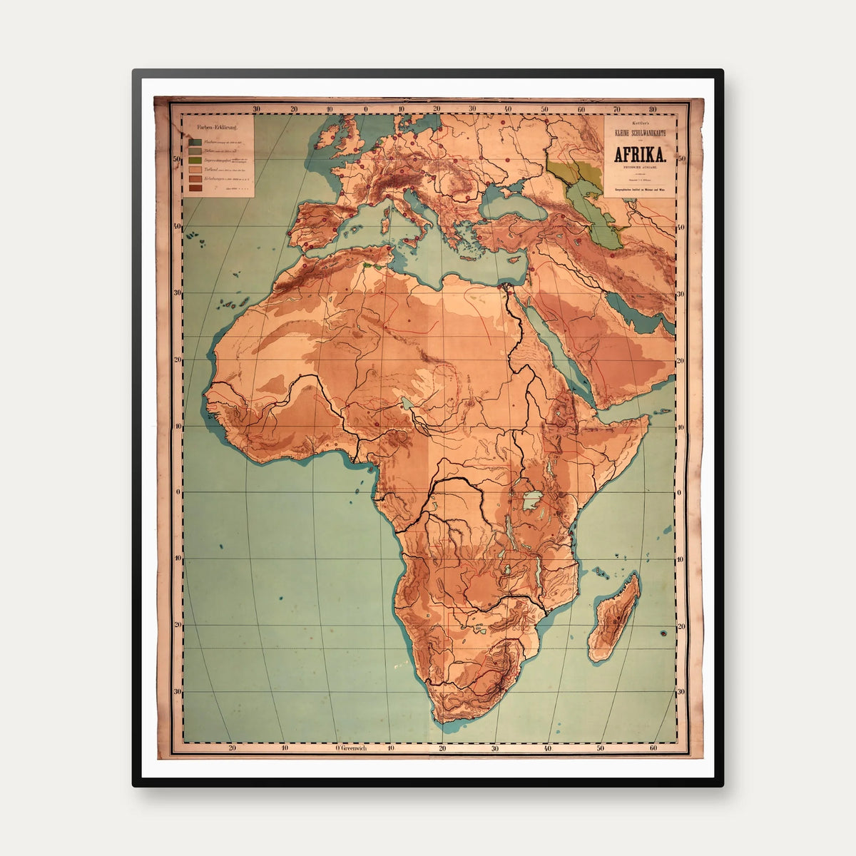 Afrika 1900 - Geografisk Skolekort - 58×70 cm – billede 1