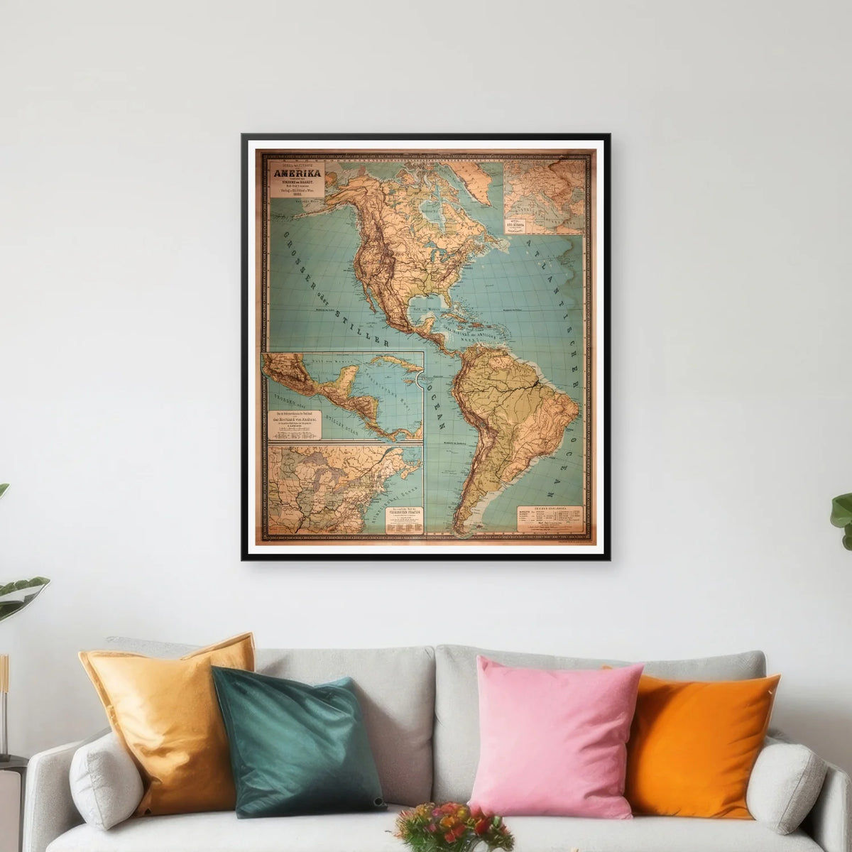 Amerika 1883 - Skolekort - 61×70 cm – billede 3