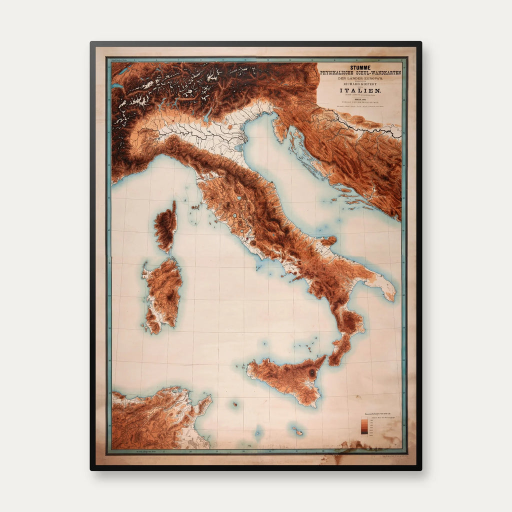 Højdekort Italien 1883 - Skolekort - 54×70 cm – billede 1