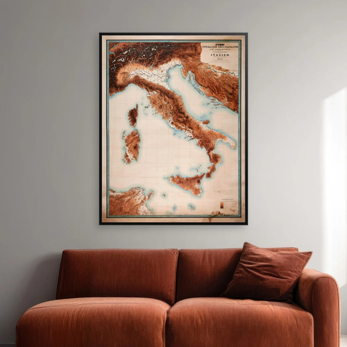 Højdekort Italien 1883 - Skolekort - 54×70 cm – billede 2