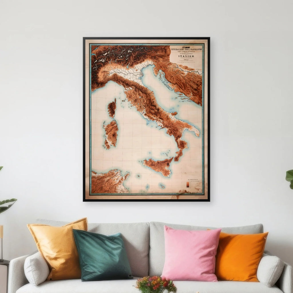 Højdekort Italien 1883 - Skolekort - 54×70 cm – billede 3