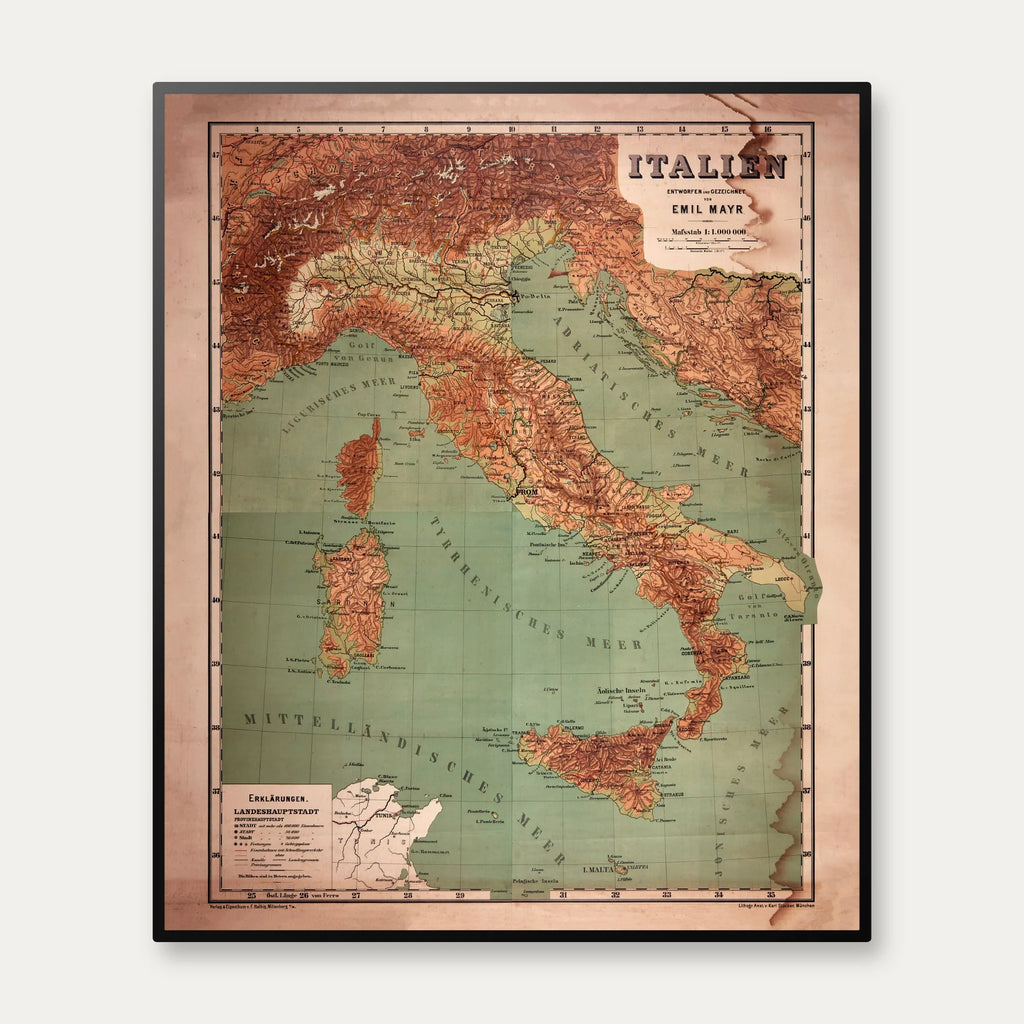 Italien 1880 - Landskabskort - 59×70 cm – billede 1