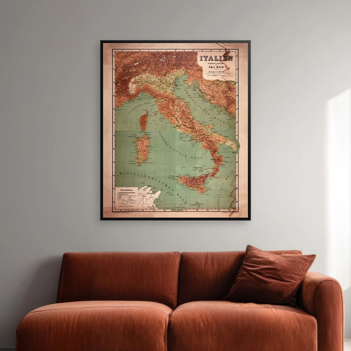 Italien 1880 - Landskabskort - 59×70 cm – billede 2