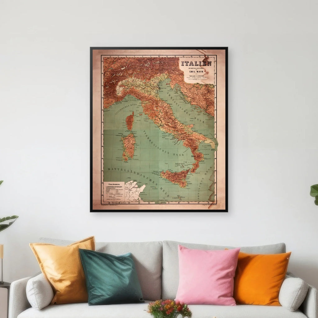 Italien 1880 - Landskabskort - 59×70 cm – billede 3