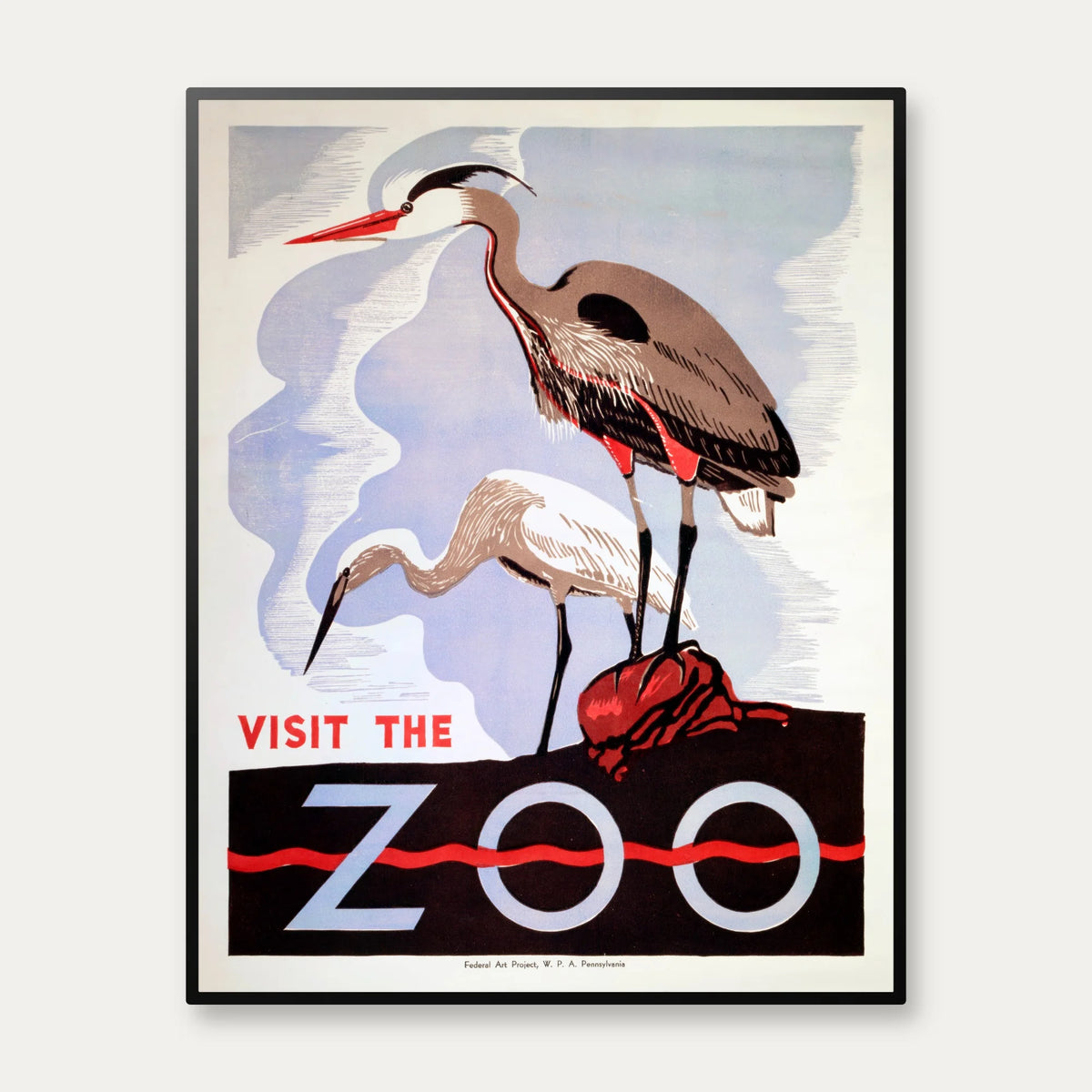 Visit the Zoo 1937 - Fiskehejre Plakat - 50×64 cm – billede 1