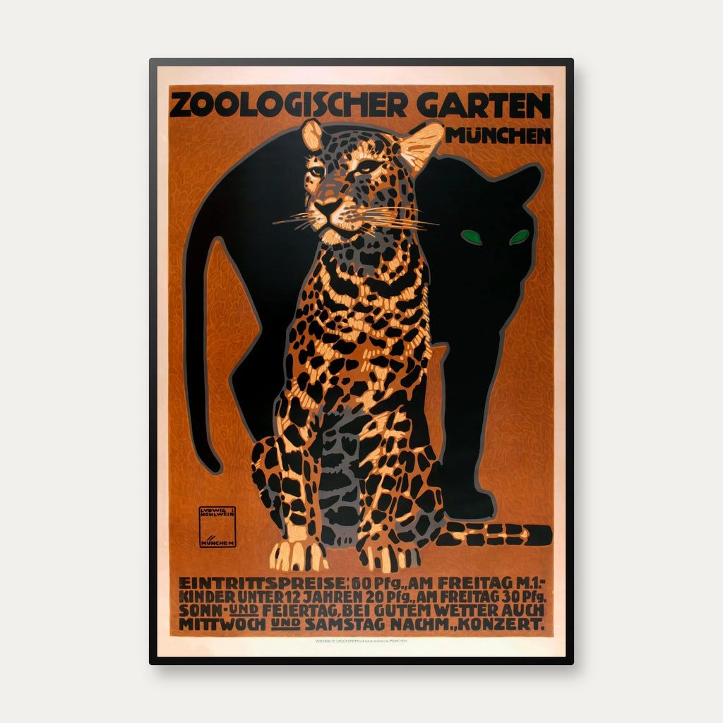 München Zoo 1912 - Panter & Leopard plakat – billede 1