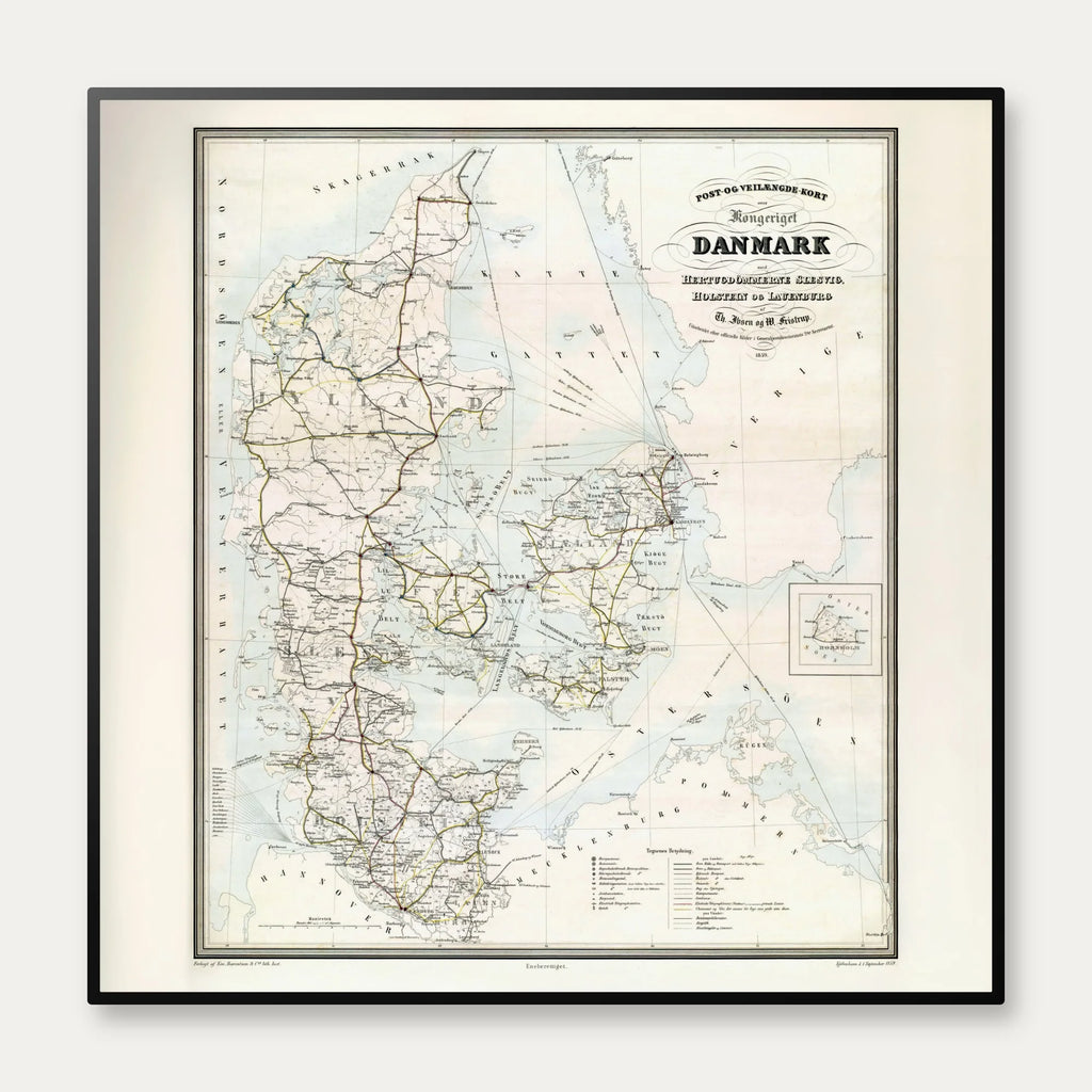 Postvæsnet 1859 - Post- og Vejkort over Danmark – billede 1