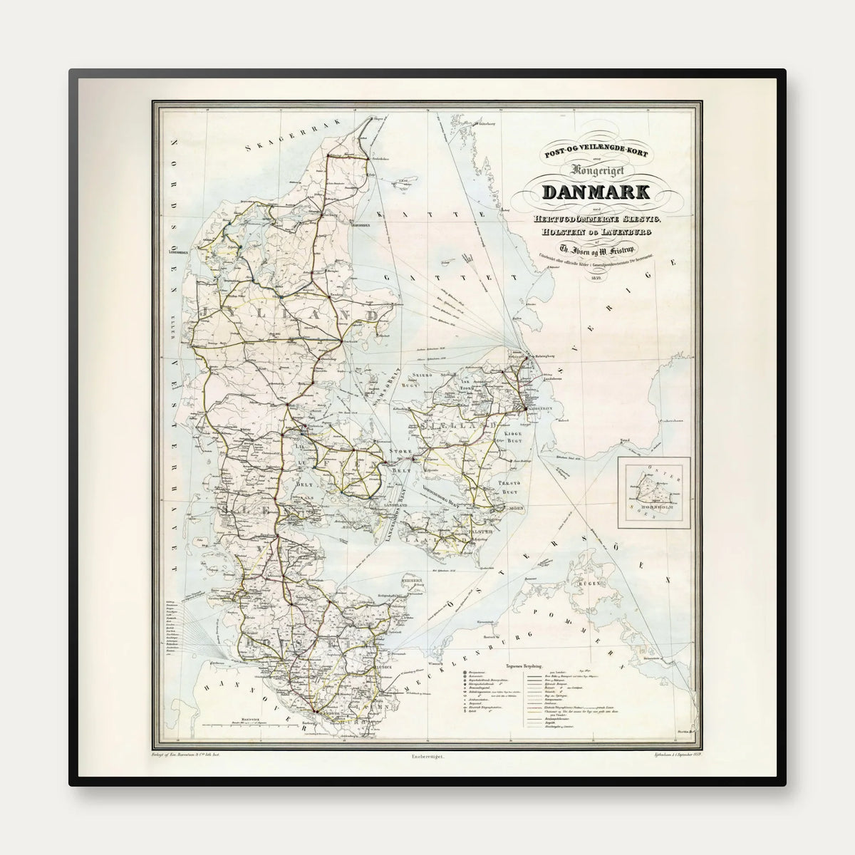 Postvæsnet 1859 - Post- og Vejkort over Danmark – billede 1