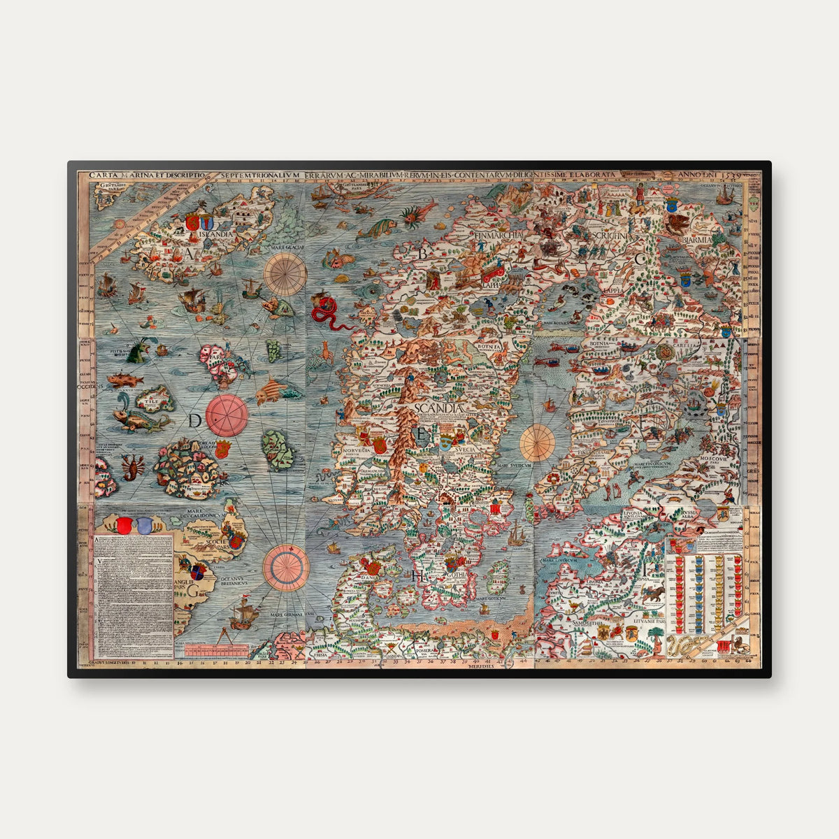 Carta Marina 1539 - Vintage søkort - 68×50 cm – billede 1