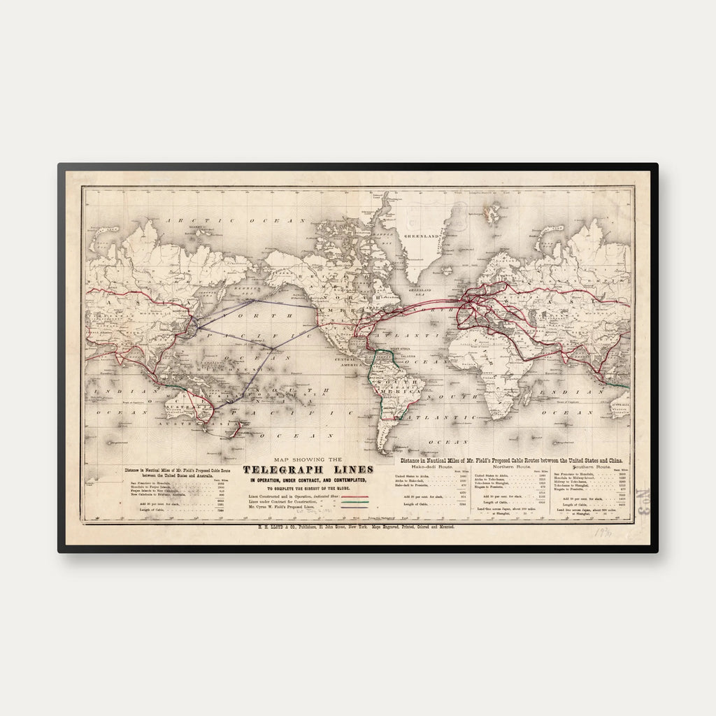Telegrafkort over verden 1900 - 77×50 cm – billede 1