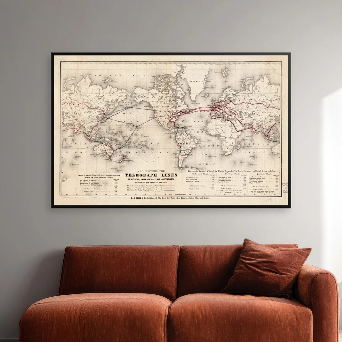 Telegrafkort over verden 1900 - 77×50 cm – billede 2