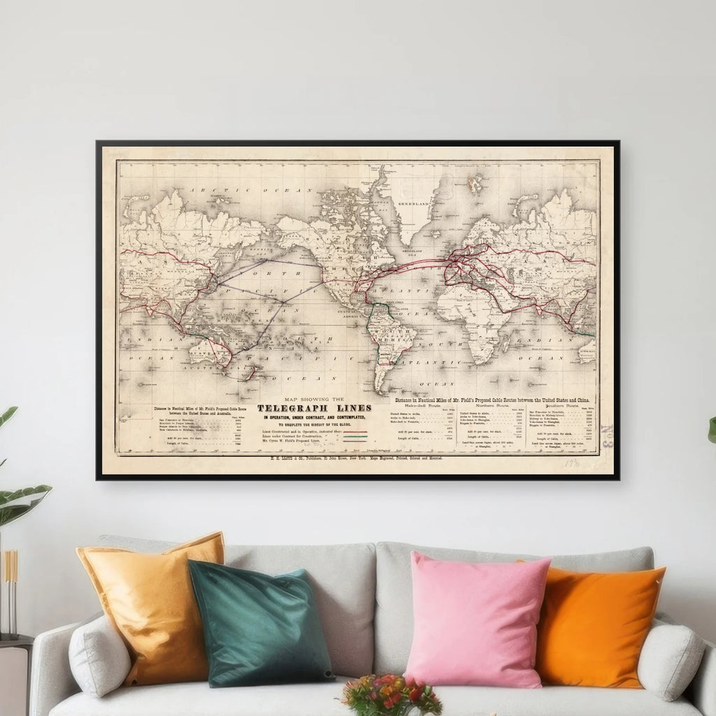 Telegrafkort over verden 1900 - 77×50 cm – billede 3