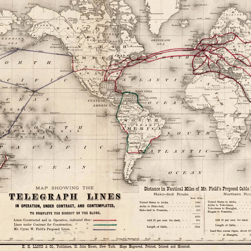 Telegrafkort over verden 1900 - 77×50 cm – billede 4
