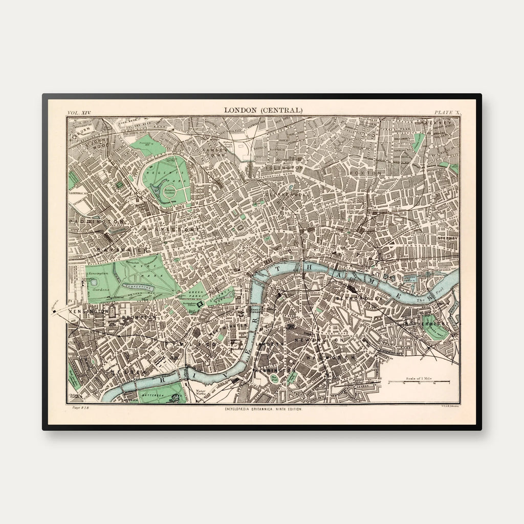 Londonkort med Themsen - Bykort - 78×60 cm – billede 1