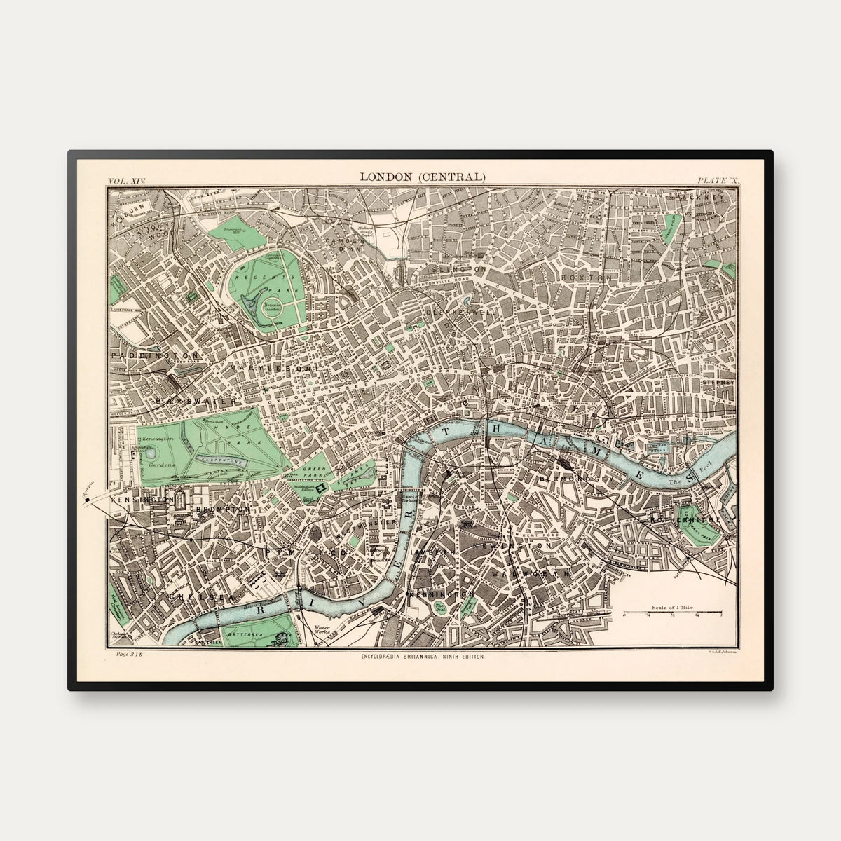 Londonkort med Themsen - Bykort - 78×60 cm – billede 1