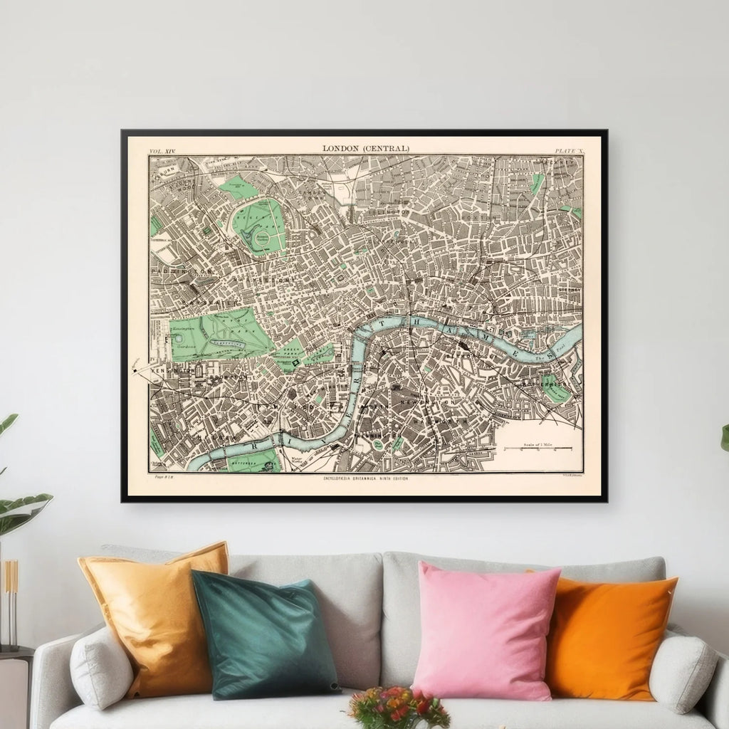 Londonkort med Themsen - Bykort - 78×60 cm – billede 3