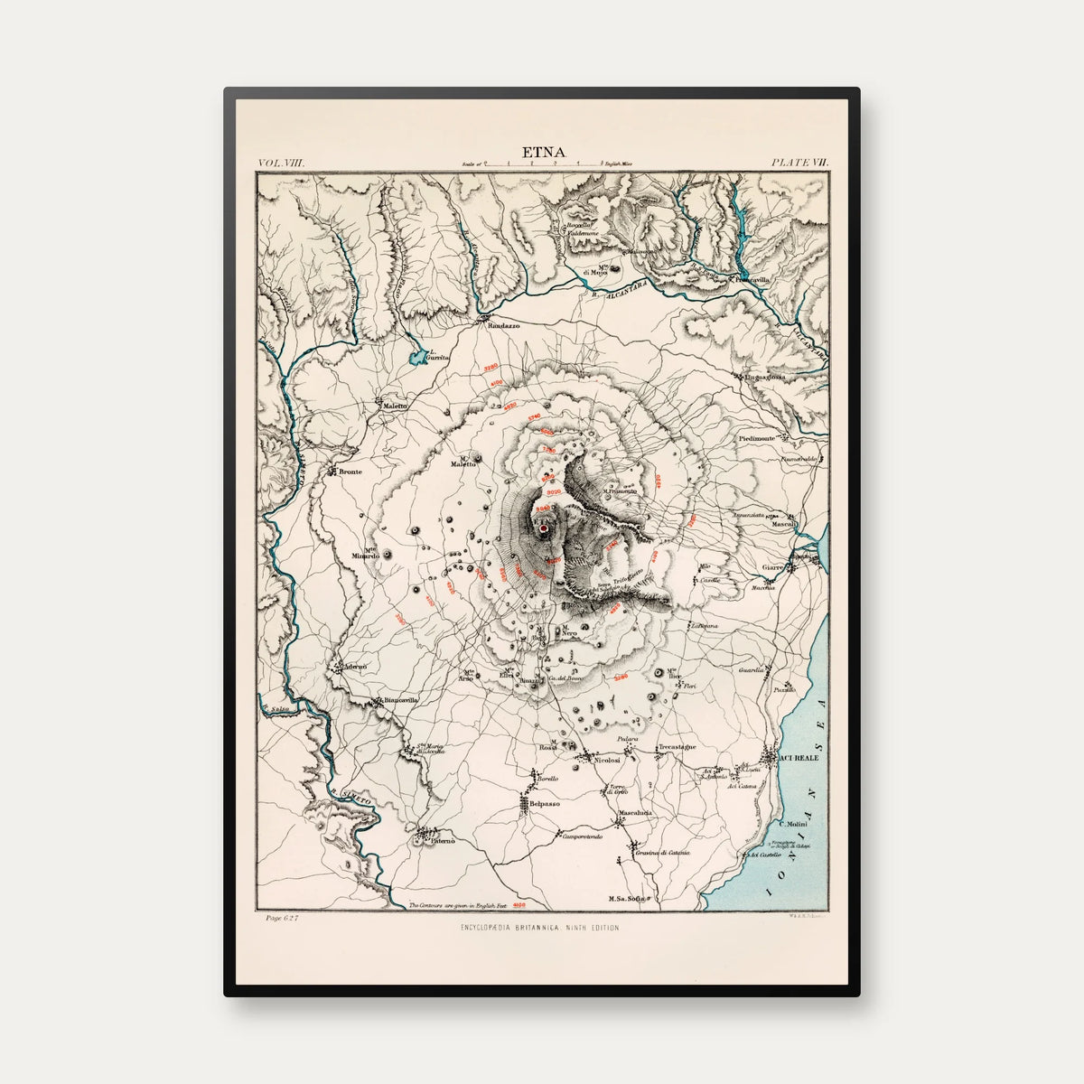 Etna Vulkan 1880 - Topografisk kort – billede 1