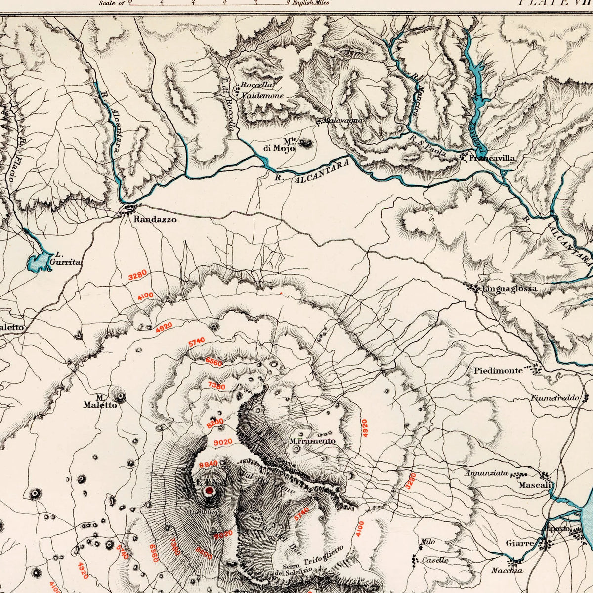 Etna Vulkan 1880 - Topografisk kort – billede 4