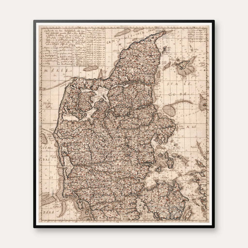Jylland 1650 - Historisk kort af Mejer - 61×70 cm – billede 1