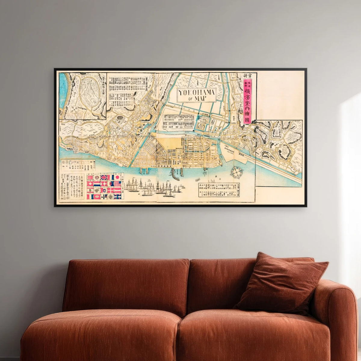 Yokohama 1870 - Bykort - 45×82 cm – billede 2