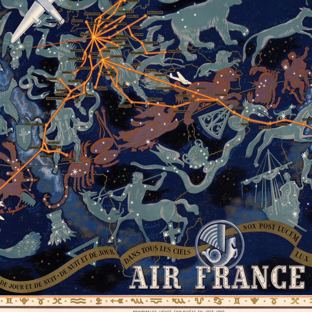 Air France Planisphere 1939 - Celestial kort - 80×52 cm – billede 4