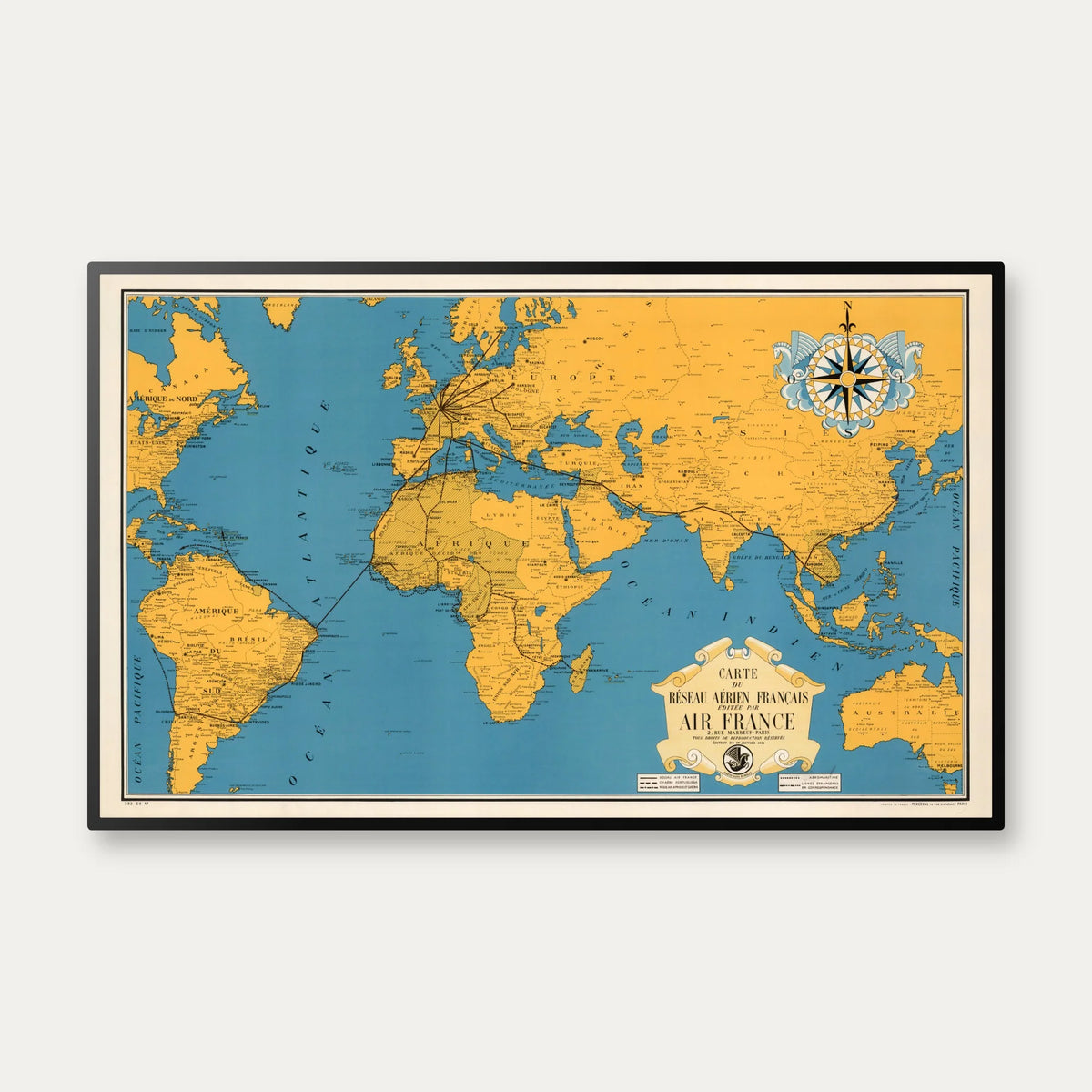 French Air Network 1938 - Rutenetkort - 100×62 cm – billede 1