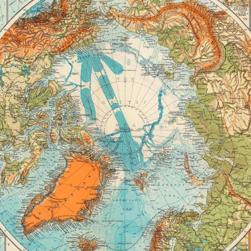 Kort over Arktis 1930 - Polarkort - 75×60 cm – billede 4