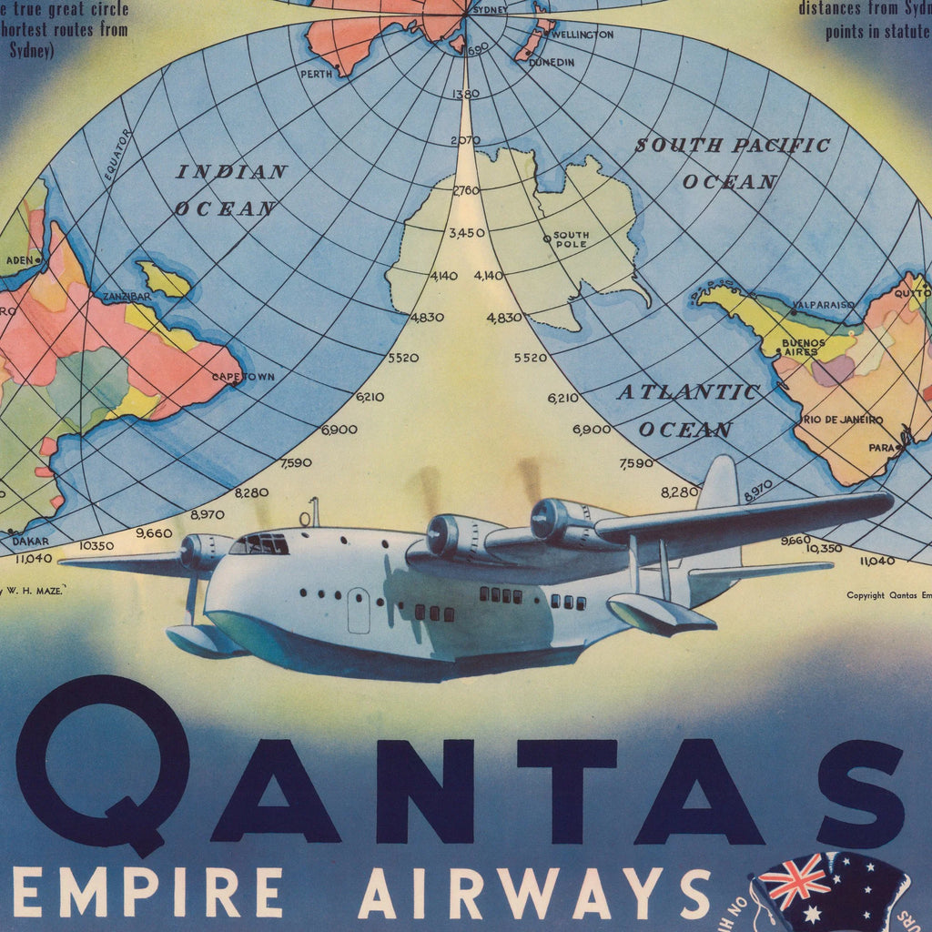 Qantas Air Map 1938 - Luftfartskort – billede 4