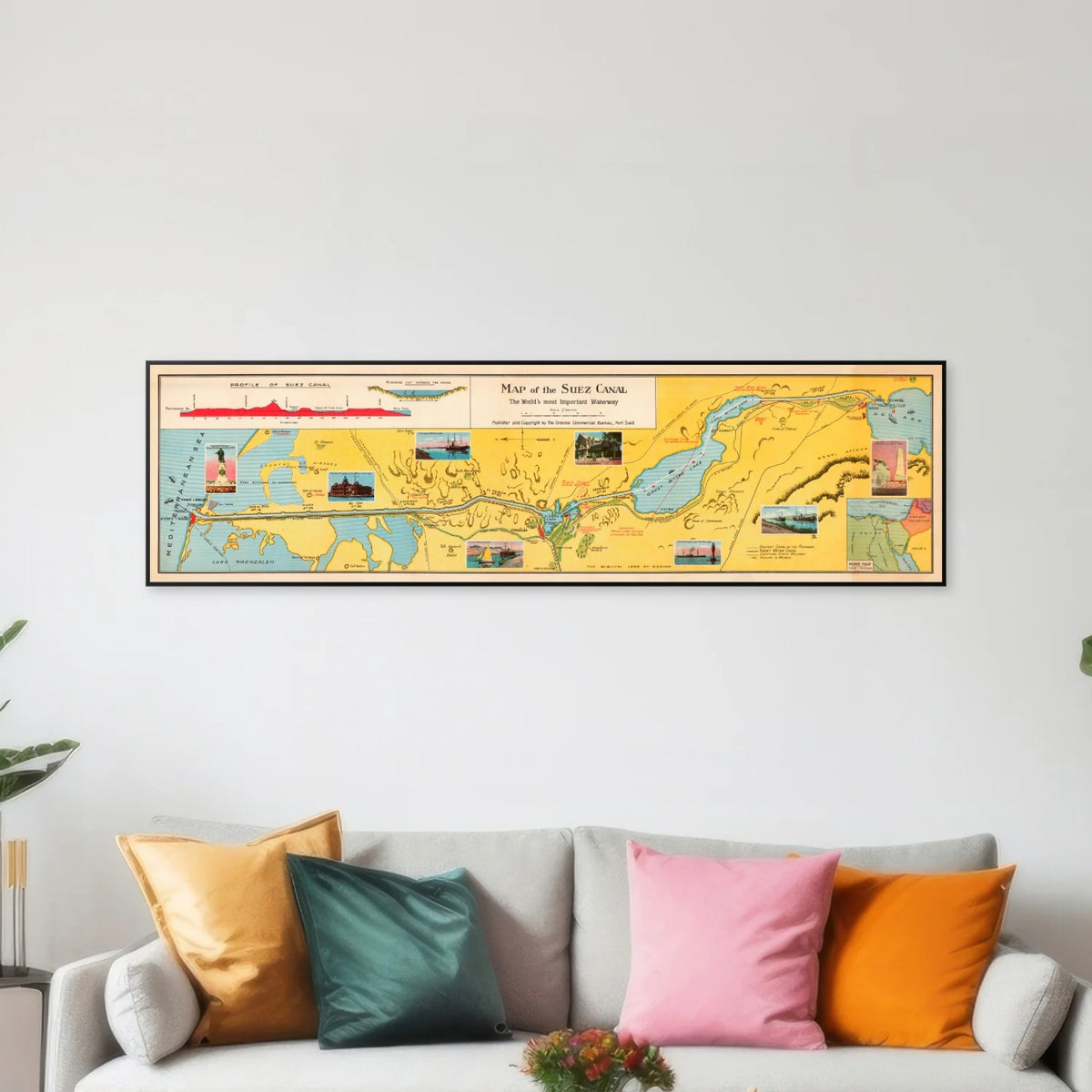 Suez Canal Map 1944 - Historisk kort - 85×24 cm – billede 3