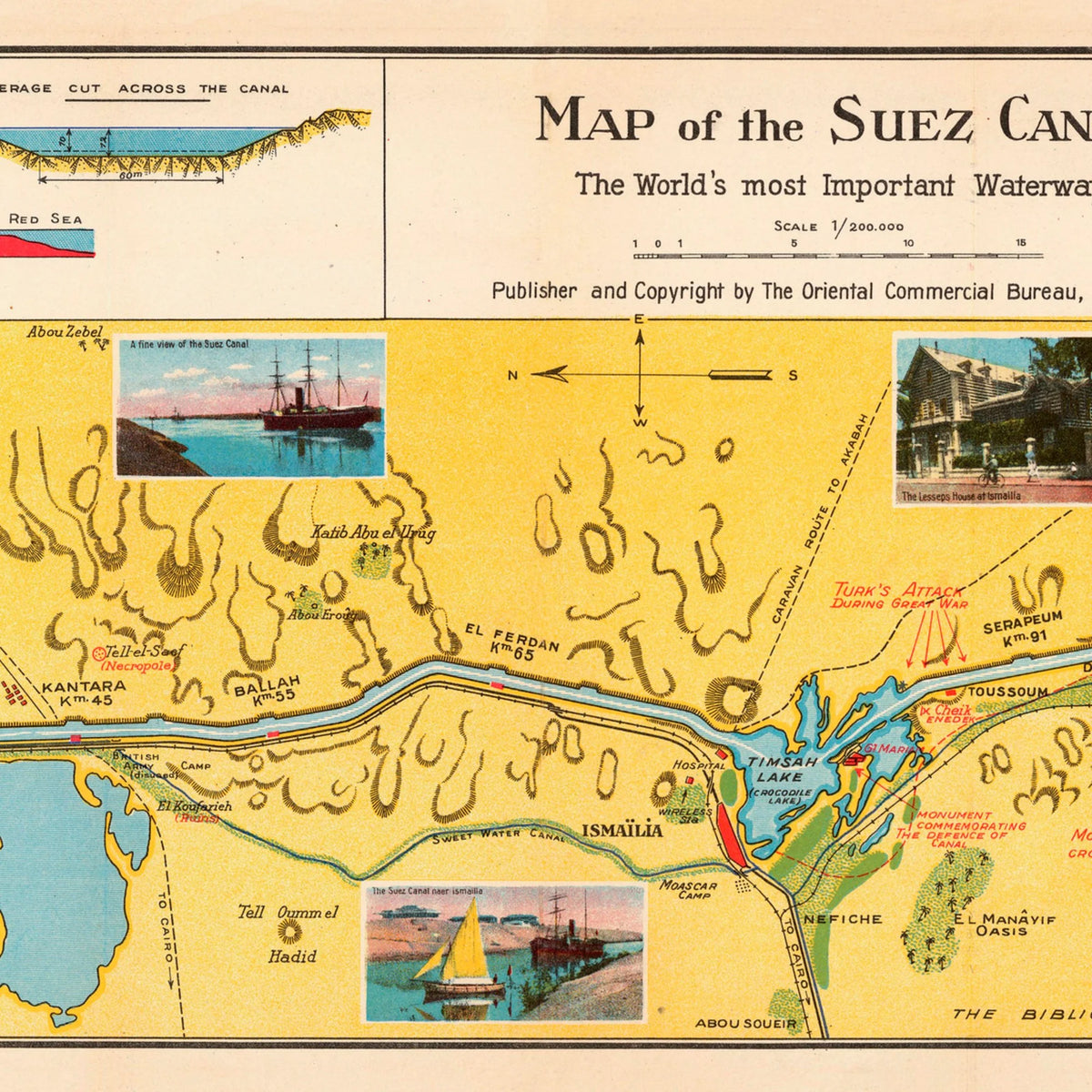 Suez Canal Map 1944 - Historisk kort - 85×24 cm – billede 4