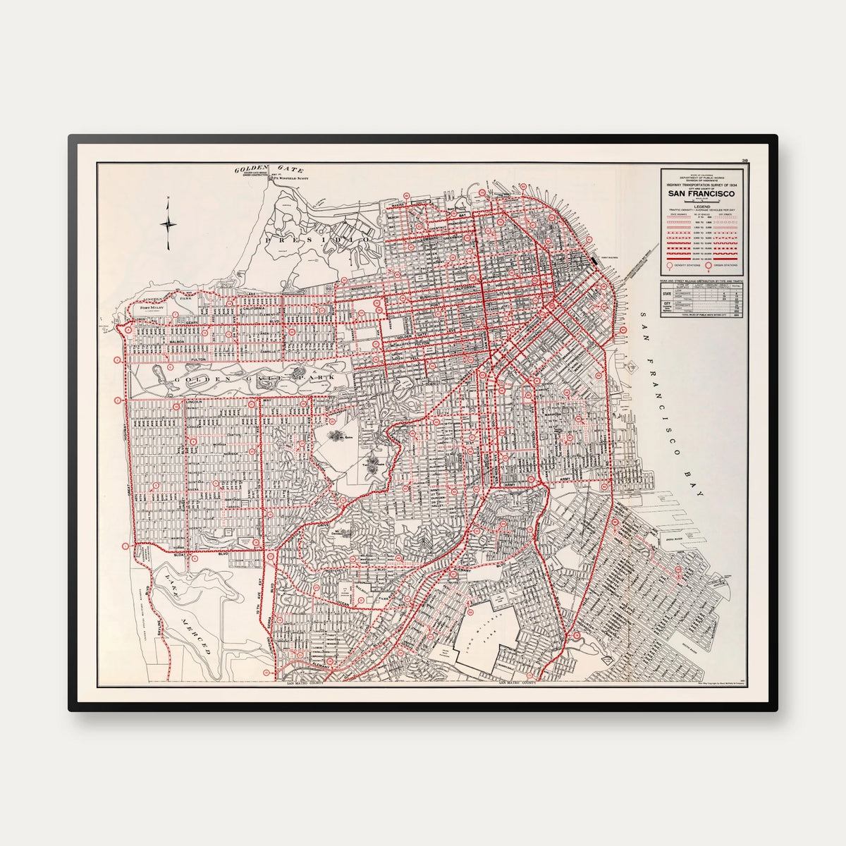 San Francisco County 1935 - Bykort - 75×61 cm – billede 1